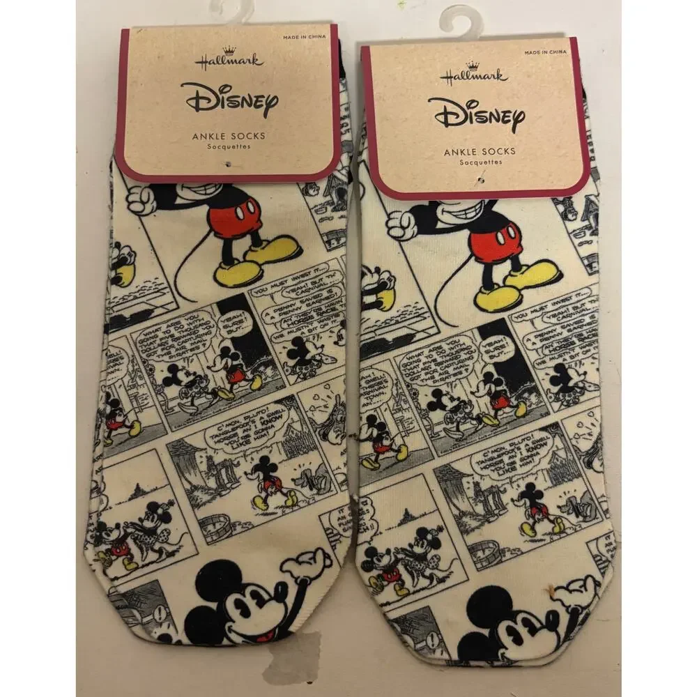 Hallmark Disney Mickey Mouse Comic Print Ankle Socks Lot of 2 Women Men NWT New